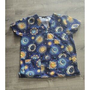 Women's Just Love Colorful Celestial Moon Medical Scrub Top, size M